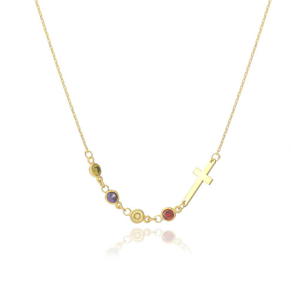 Sideways Cross Birthstone Necklace