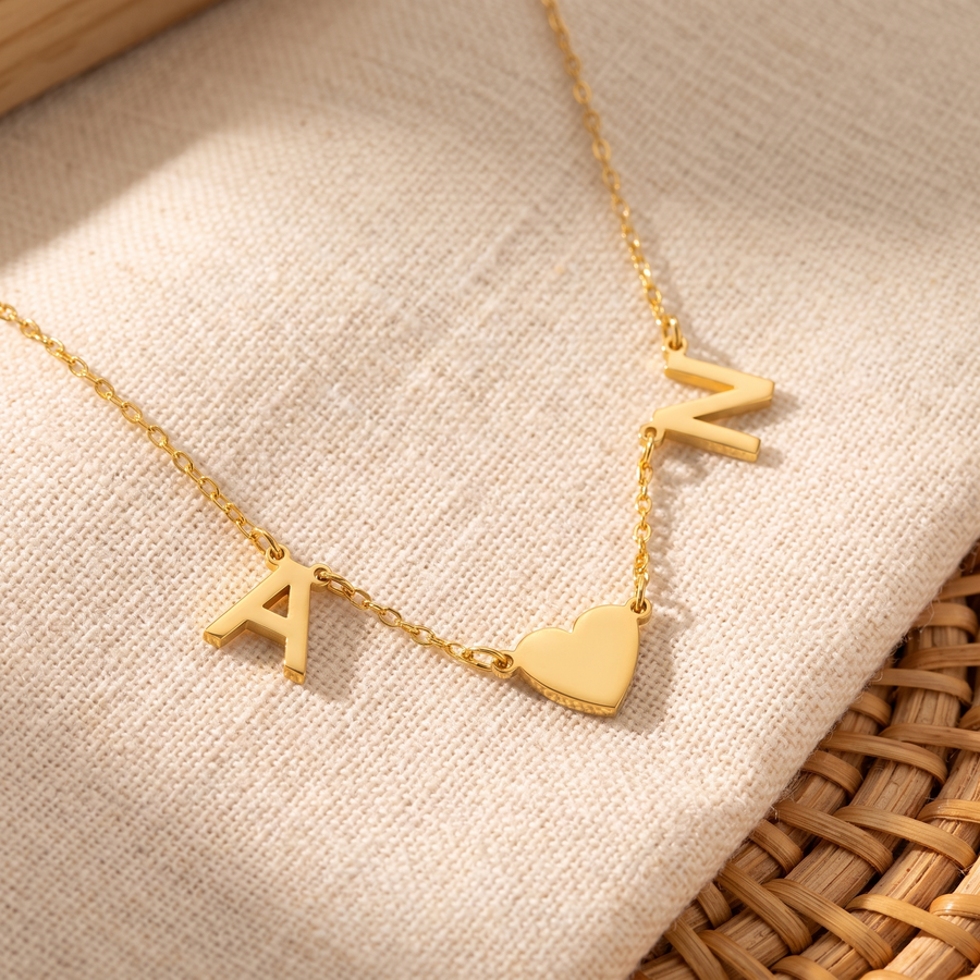 Initial and Heart Necklace
