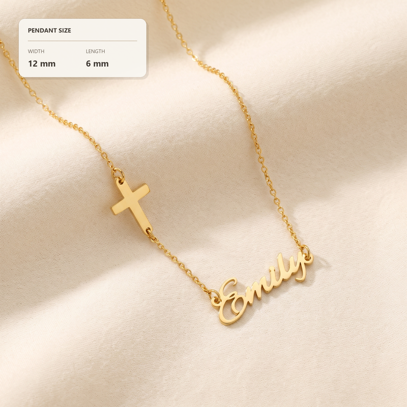 Name and Cross Necklace – Script Charm Necklace