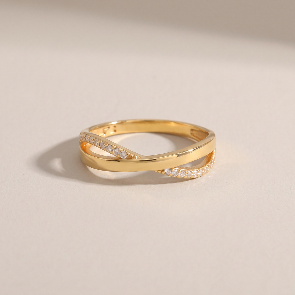 Dainty Micro Pave Cubic Zirconia Crisscross Ring