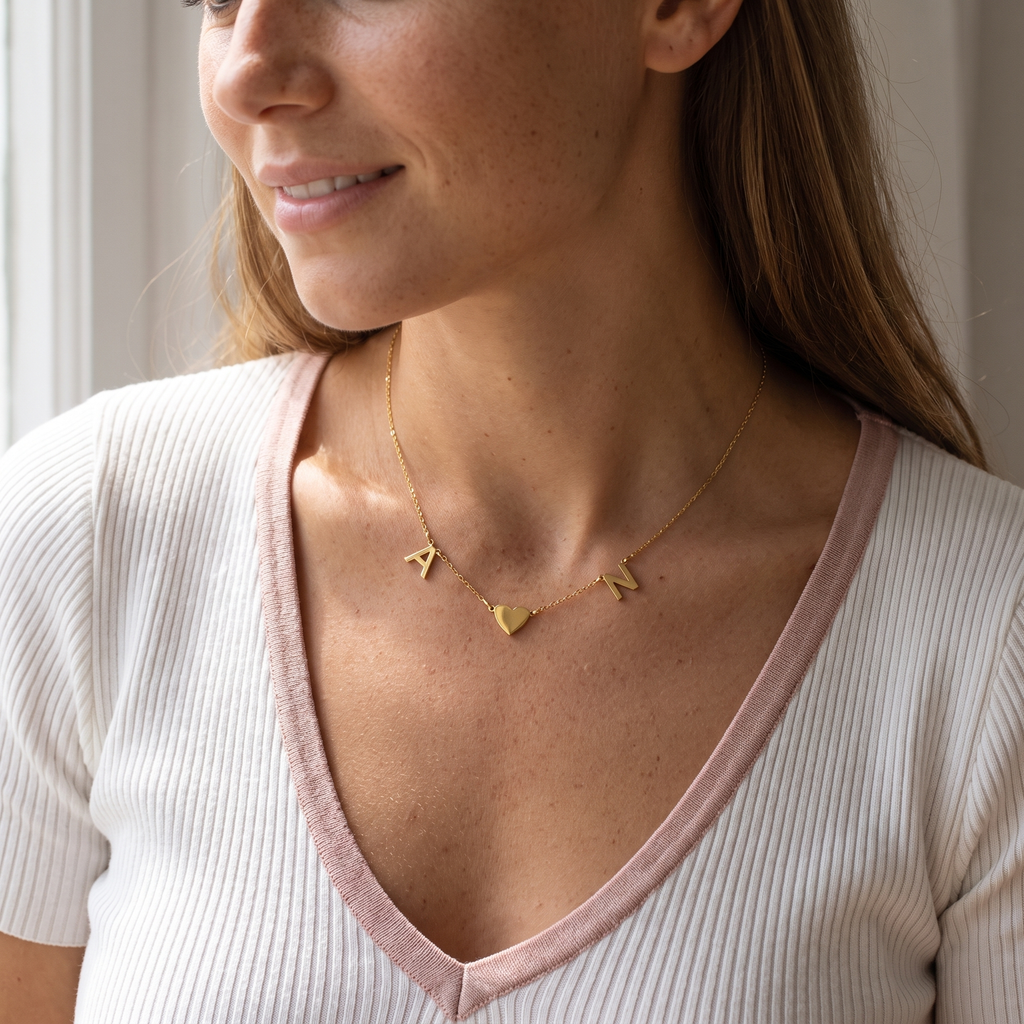 Initial and Heart Necklace