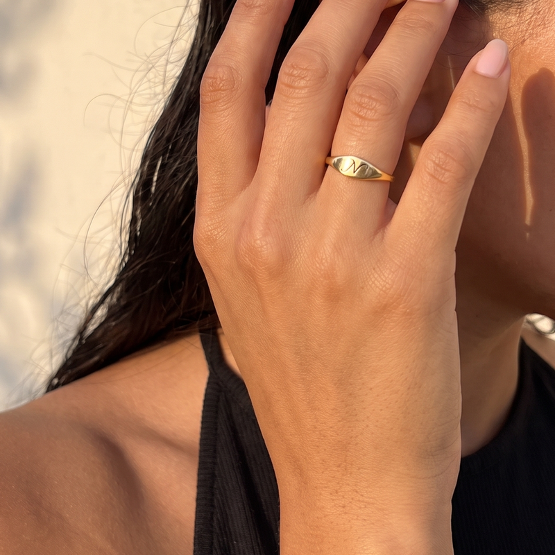 Initial Signet Ring – Engraved Script Monogram