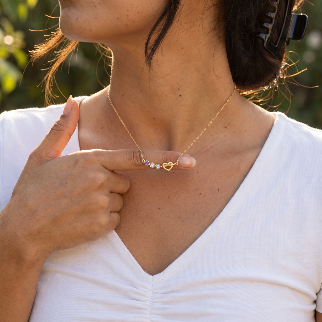 Intertwined Heart Birthstone Necklace