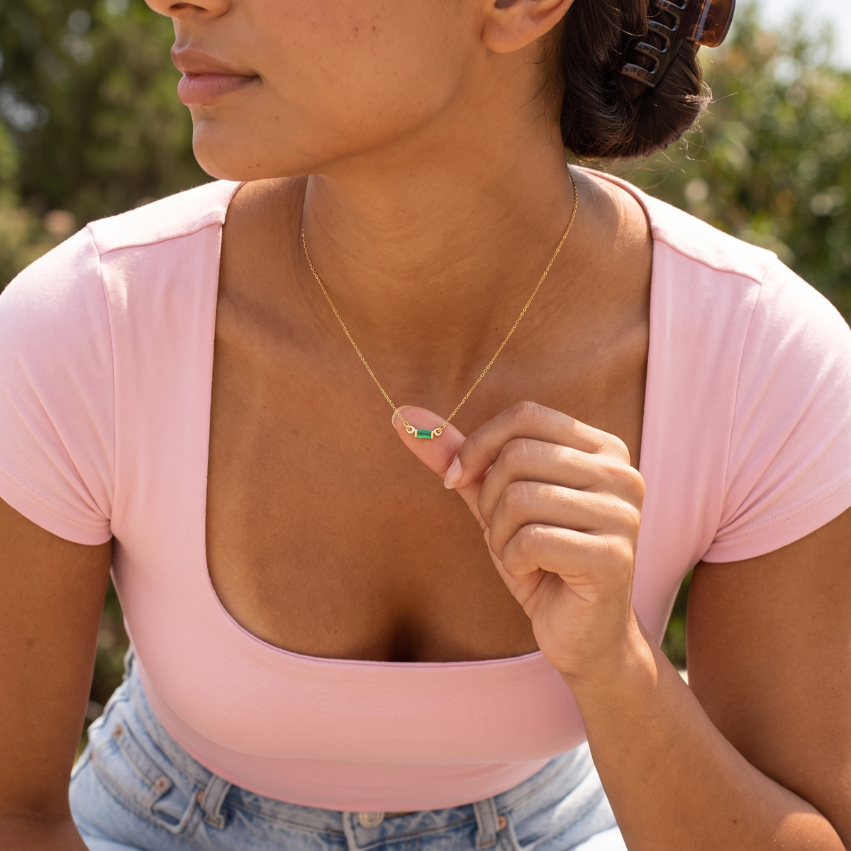 Green Baguette Necklace
