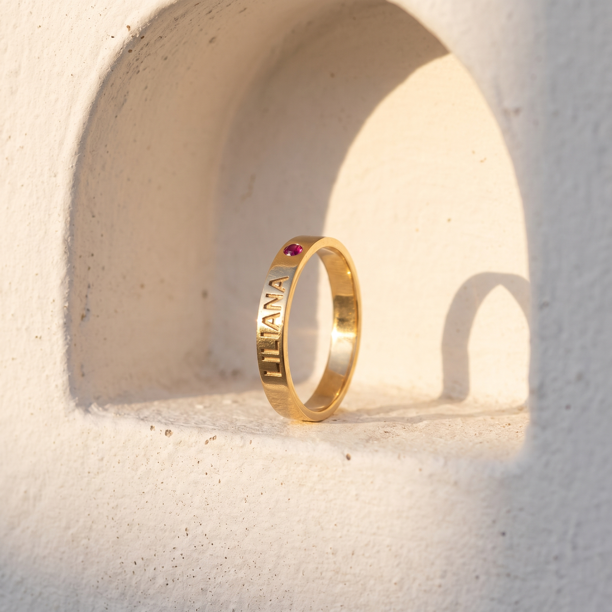Engraved Name Ring with Birthstone