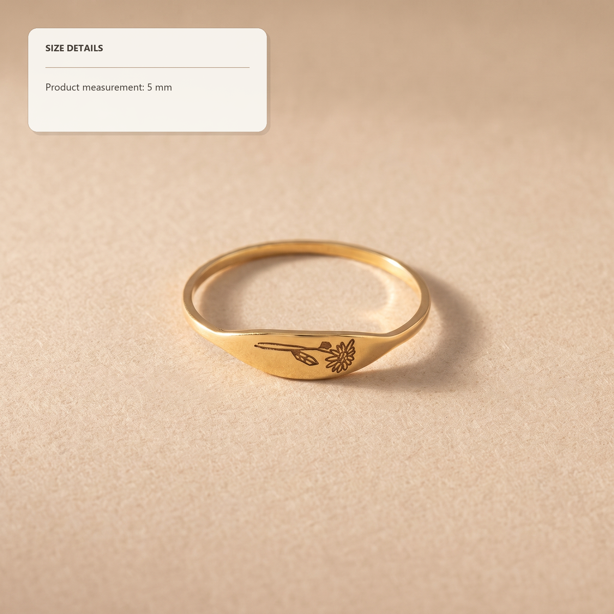 Personalized Dainty Engraved Birth Flower Tapered Oval Signet Ring