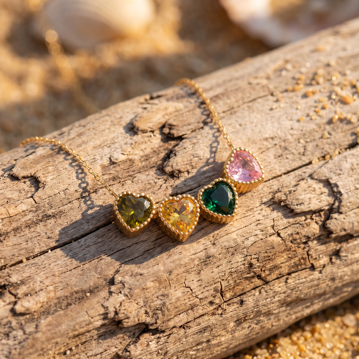 Personalized Dainty Faceted Heart Birthstone Beaded Bezel Pendant Necklace