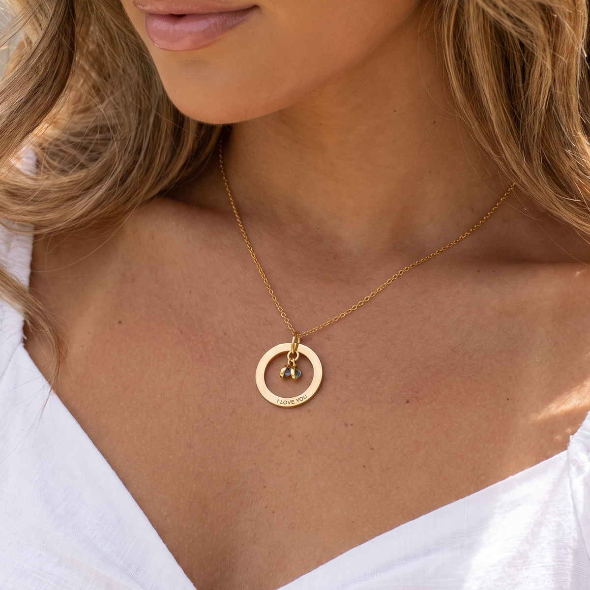 Engraved Circle Birthstone Necklace