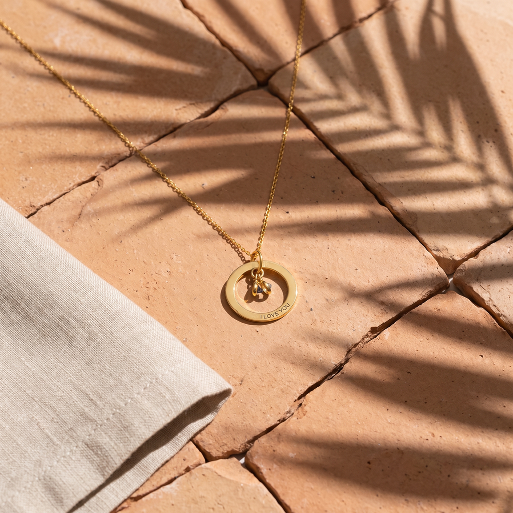 Engraved Circle Birthstone Necklace