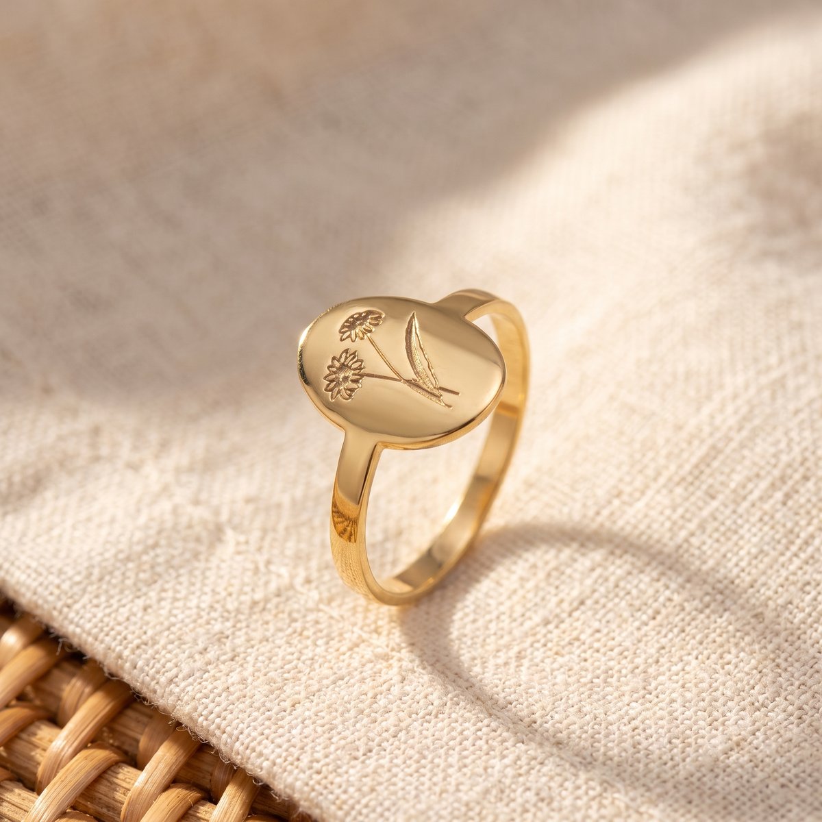 Birth Flower Signet Ring
