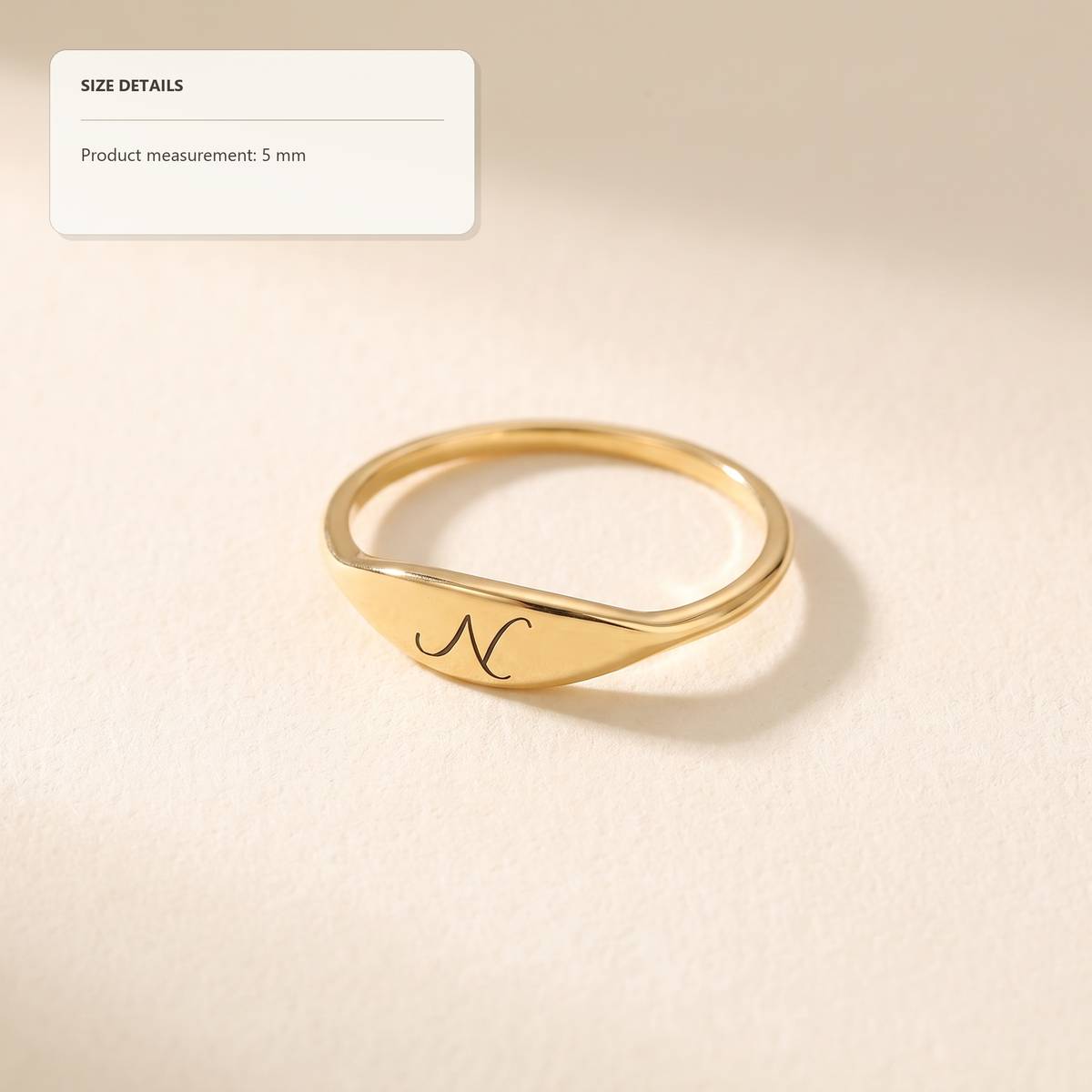 Personalized Dainty Engraved Script Initial Oval Tapered Signet Ring