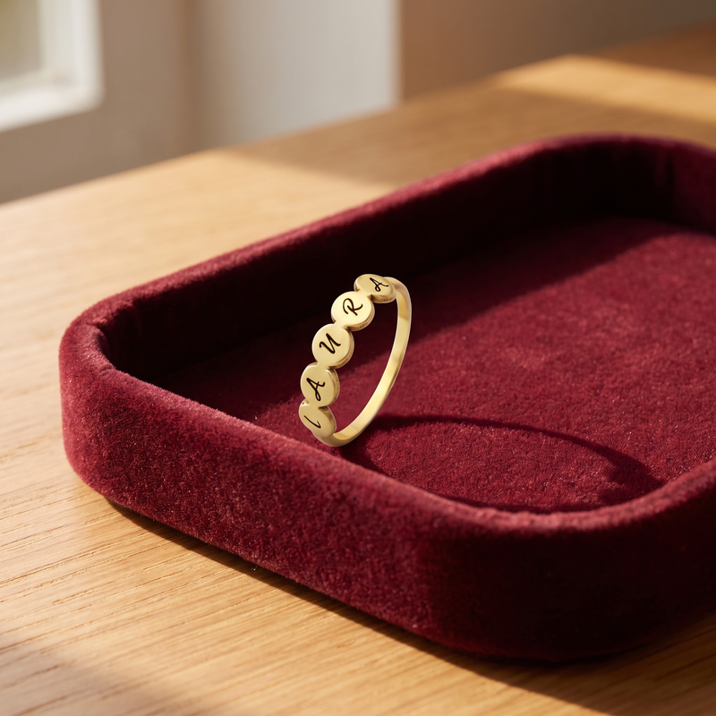 Engraved Name Disc Ring – Script Letter Band