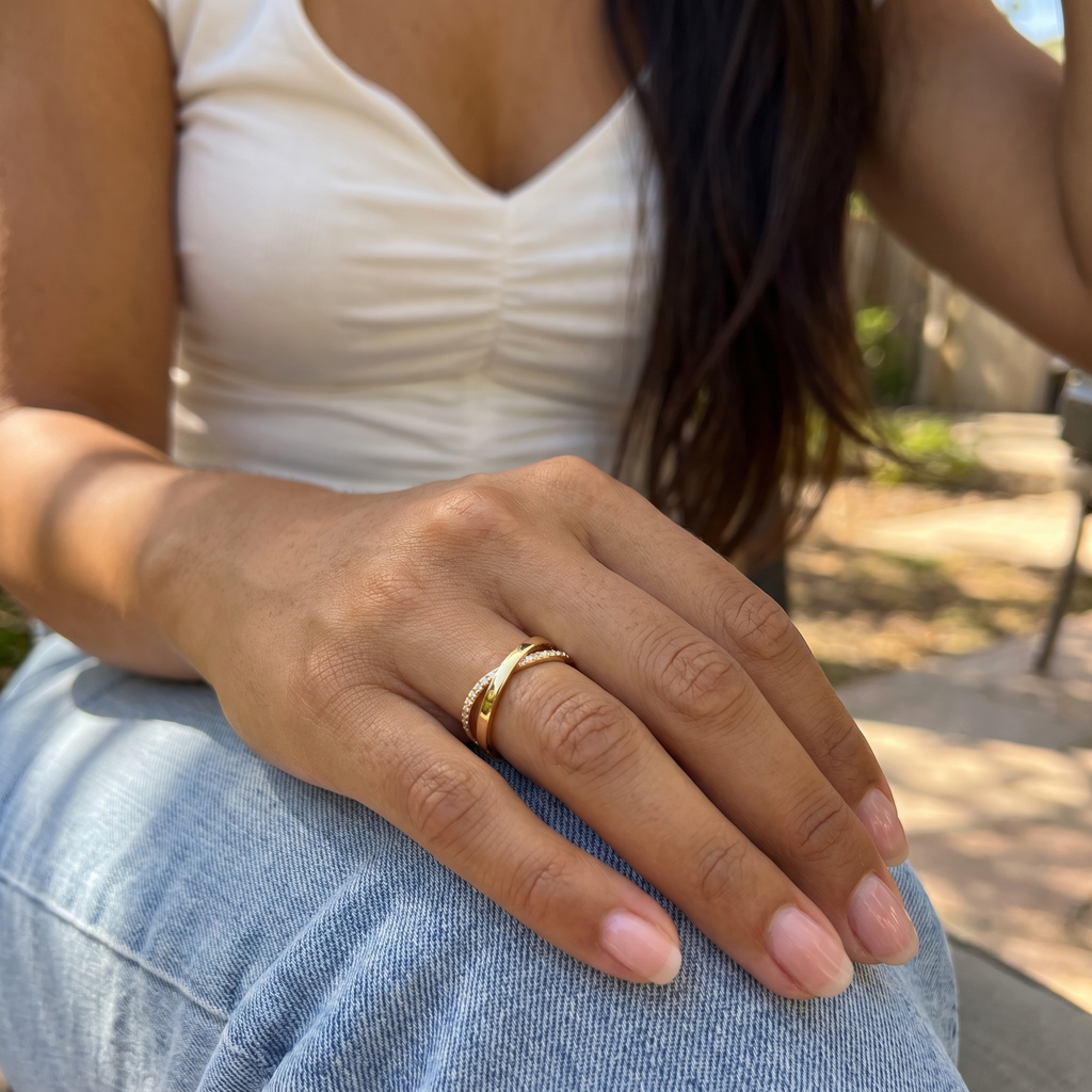 Dainty Micro Pave Cubic Zirconia Crisscross Ring