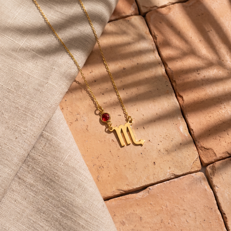 Zodiac Birthstone Necklace – Bezel Sign Pendant