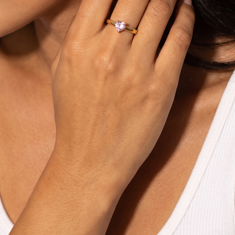 Heart Birthstone Ring – Dainty Adjustable Gemstone Ring
