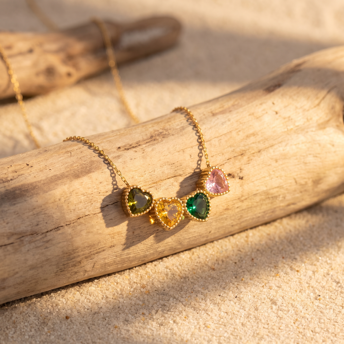 Personalized Dainty Faceted Heart Birthstone Beaded Bezel Pendant Necklace