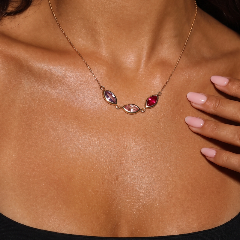 Marquise Birthstone Necklace – Bezel Set Pendant
