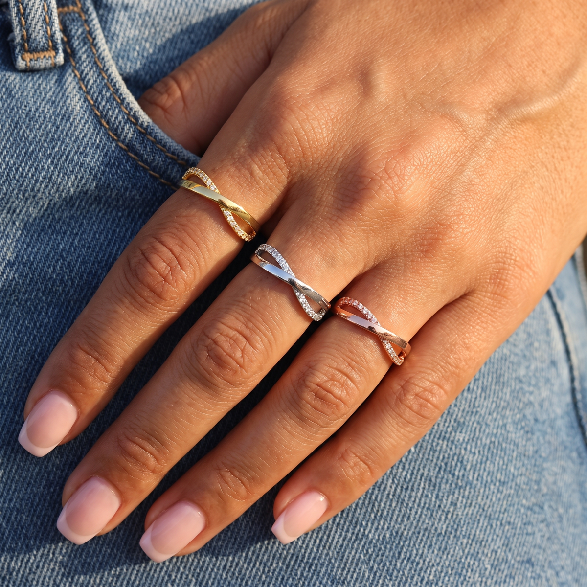 Dainty Micro Pave Cubic Zirconia Crisscross Ring