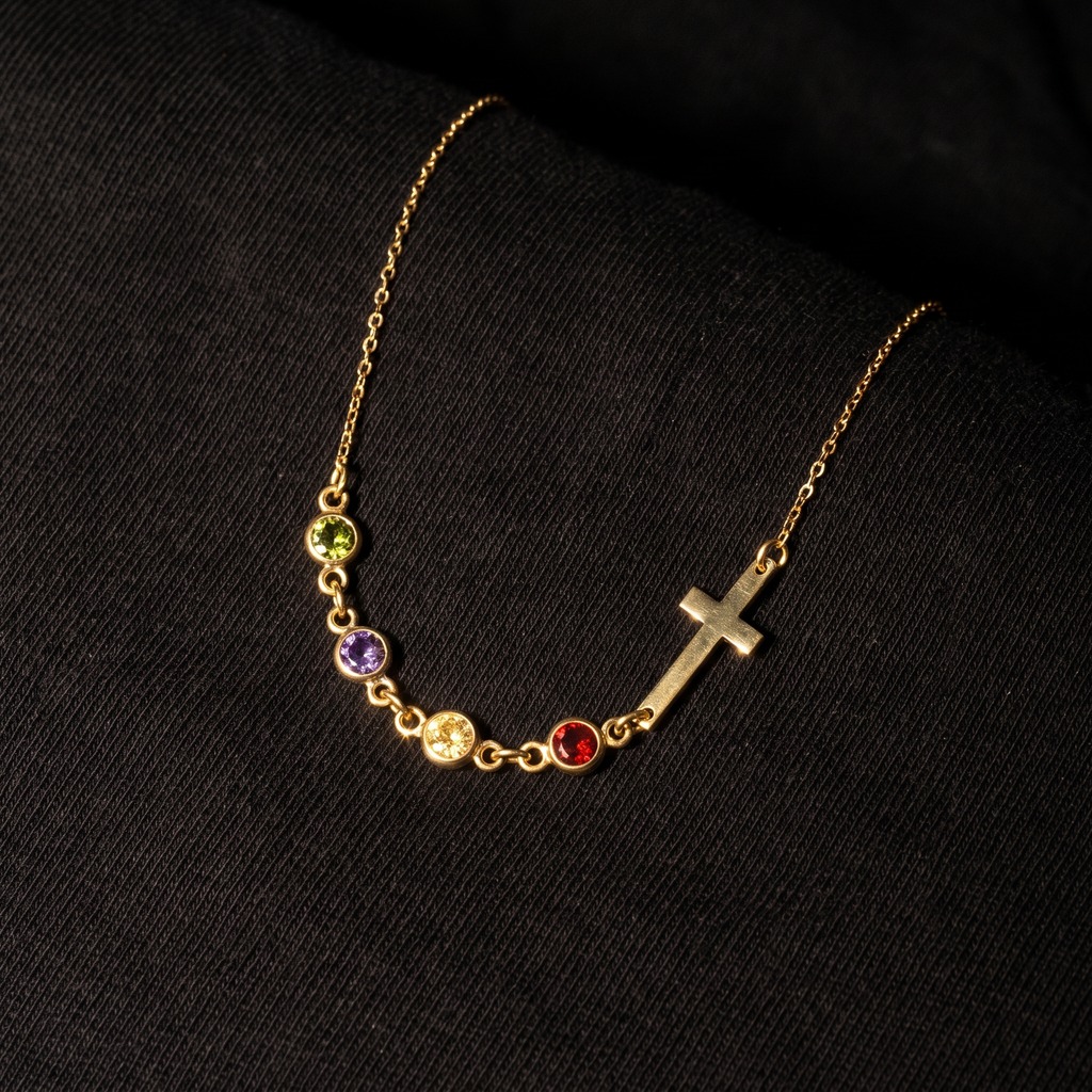 Sideways Cross Birthstone Necklace