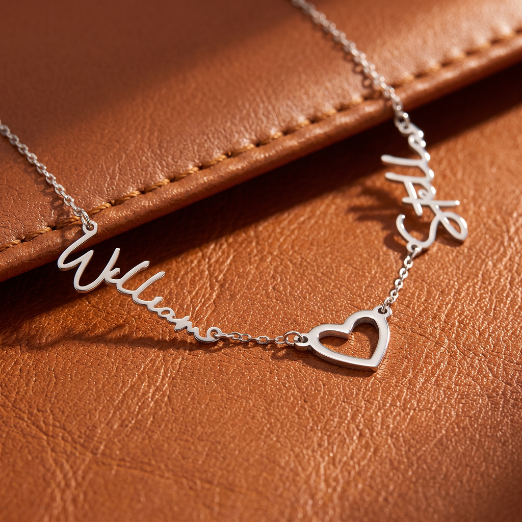 Two Name Open Heart Necklace
