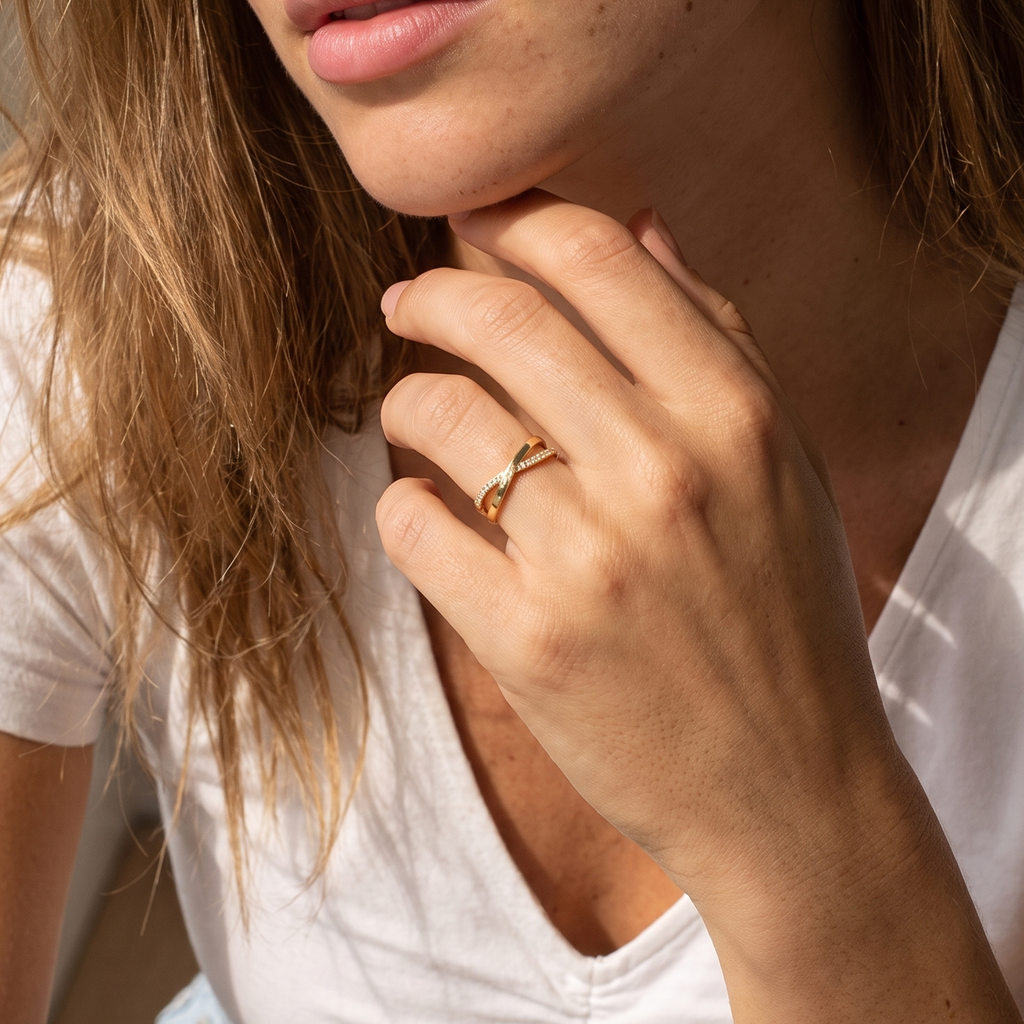 Dainty Micro Pave Cubic Zirconia Crisscross Ring