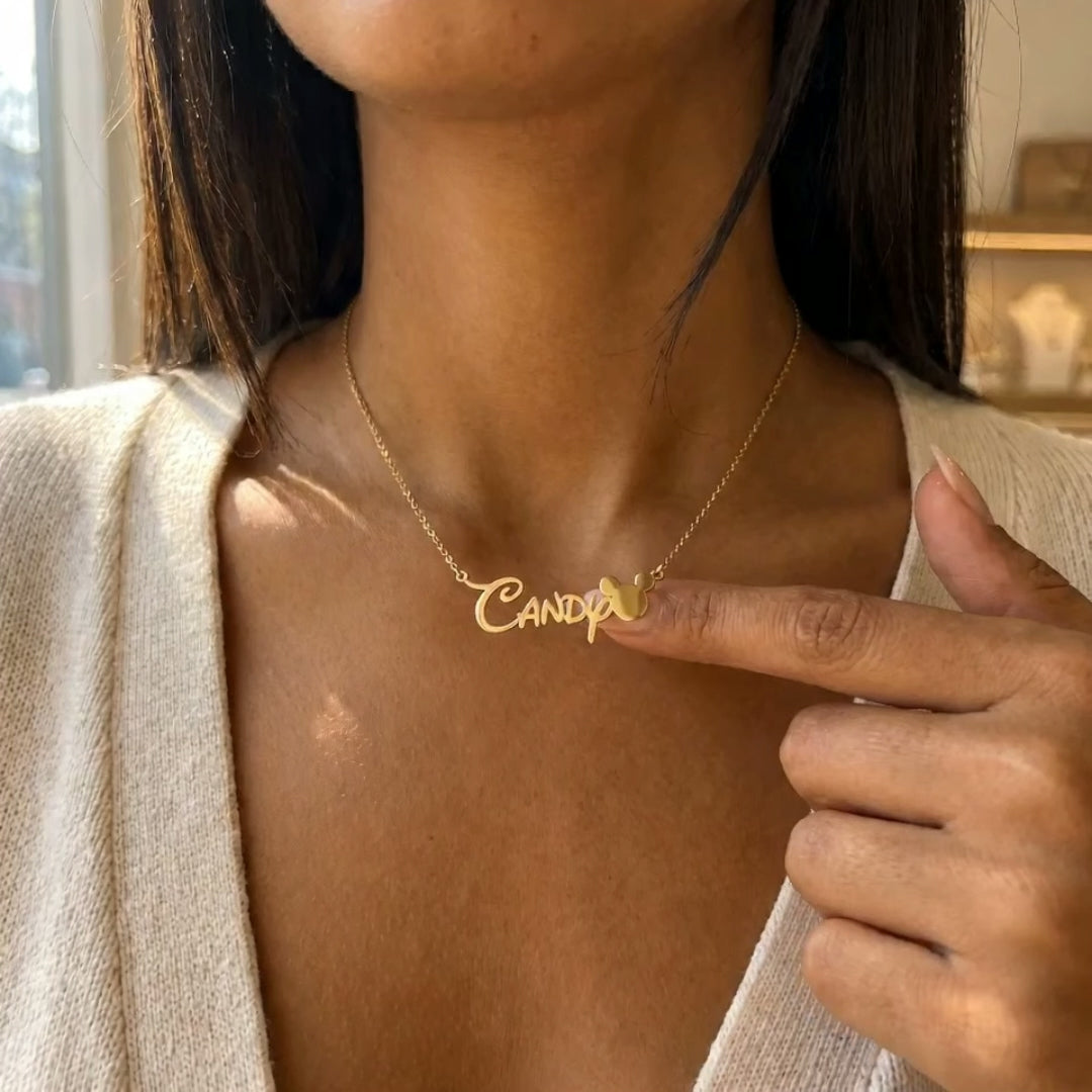 Cute Ears Name Necklace – Script Name Pendant